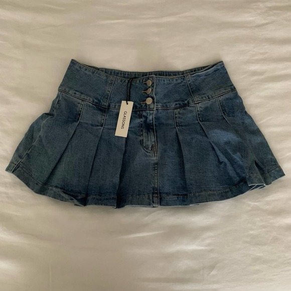 NWT Glassons Pleated Denim Skirt - Picture 2 of 4
